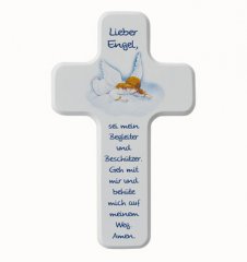 Kinderkreuz 'Lieber Engel', Holz, weiß lackiert, vierfarbig, 18x